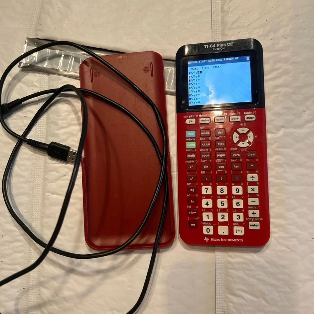 Texas Instruments TI-84 Plus CE Graphing Calculator Tested WITH Case Cable Red